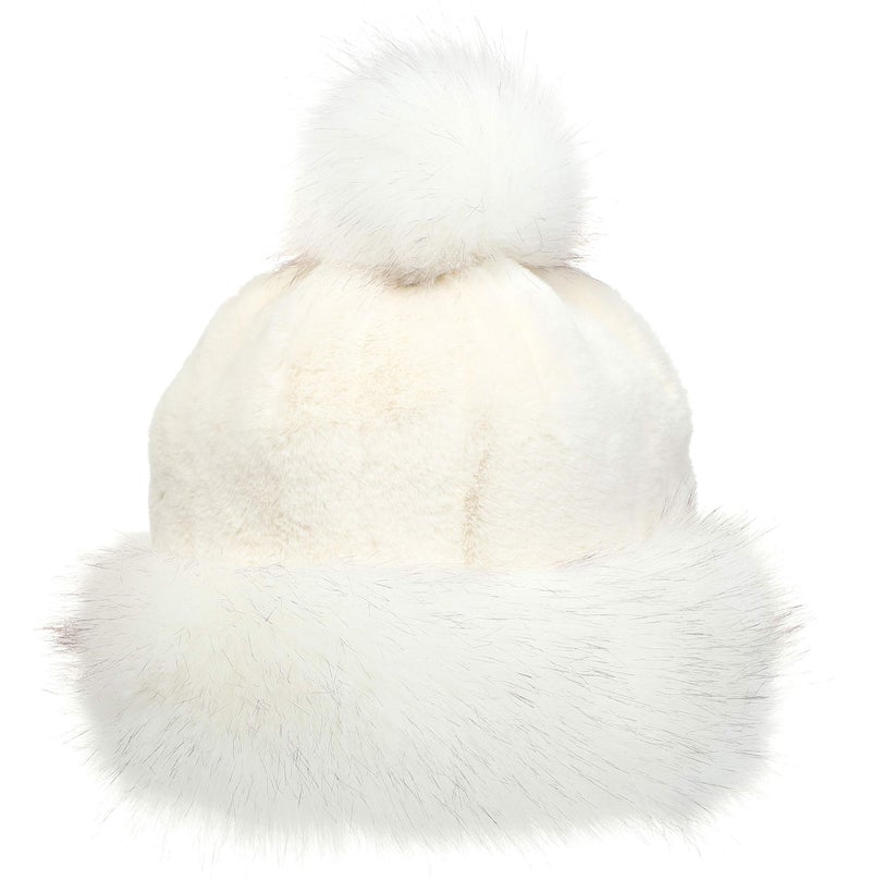 LA CARRIE Women's Faux Fur Hat Russian Cossack Pompom Cap for Winter Ski Snow(White) - Image 2
